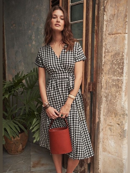 Sezane Dresses & Skirts - Sezane Marielle Gingham Wrap Midi Dress Black White Vichy Size US 6 NWT